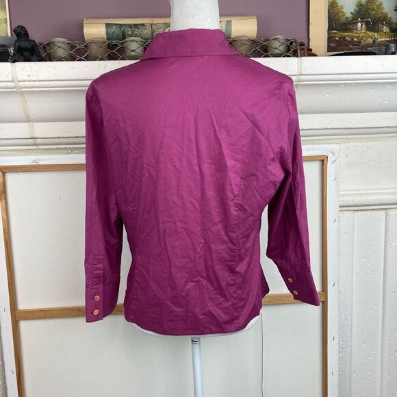 Lafayette 148 elegant raspberry cotton blouse w/belted waist & pretty collar - Picture 2 of 8